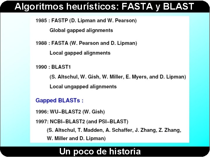 Algoritmos heurísticos: FASTA y BLAST Un poco de historia 