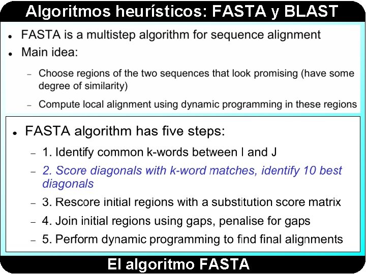 Algoritmos heurísticos: FASTA y BLAST El algoritmo FASTA 