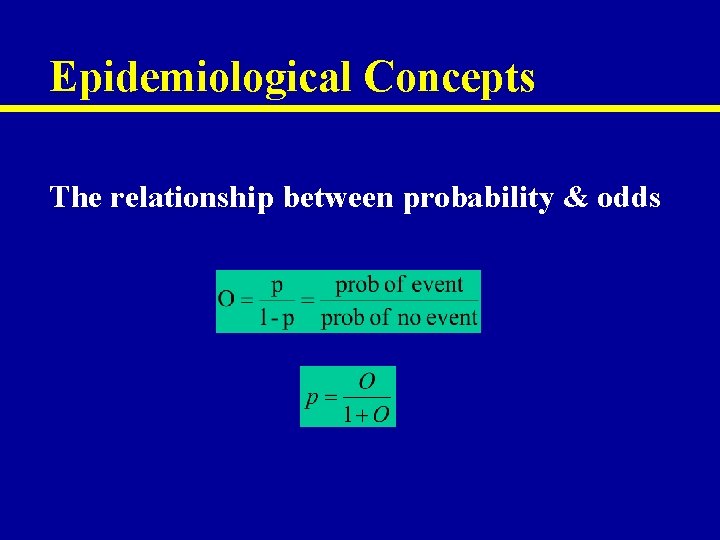 Epidemiological Concepts The relationship between probability & odds 
