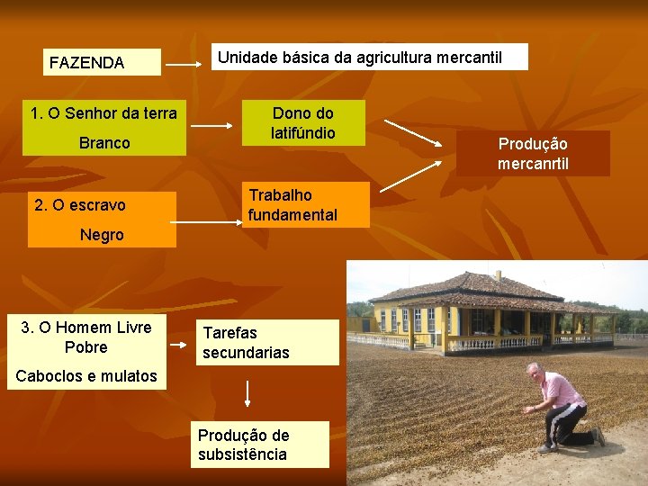 FAZENDA 1. O Senhor da terra Branco 2. O escravo Unidade básica da agricultura