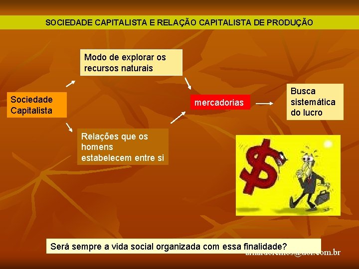 SOCIEDADE CAPITALISTA E RELAÇÃO CAPITALISTA DE PRODUÇÃO Modo de explorar os recursos naturais Sociedade