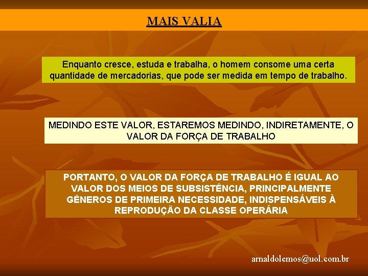 MAIS VALIA Enquanto cresce, estuda e trabalha, o homem consome uma certa quantidade de
