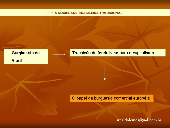 II – A SOCIEDADE BRASILEIRA TRADICIONAL 1. Surgimento do Transição do feudalismo para o