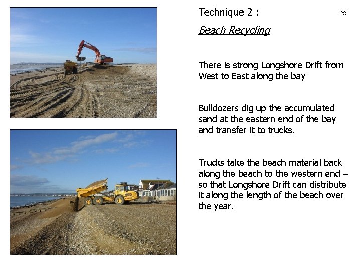 Technique 2 : 28 Beach Recycling There is strong Longshore Drift from West to