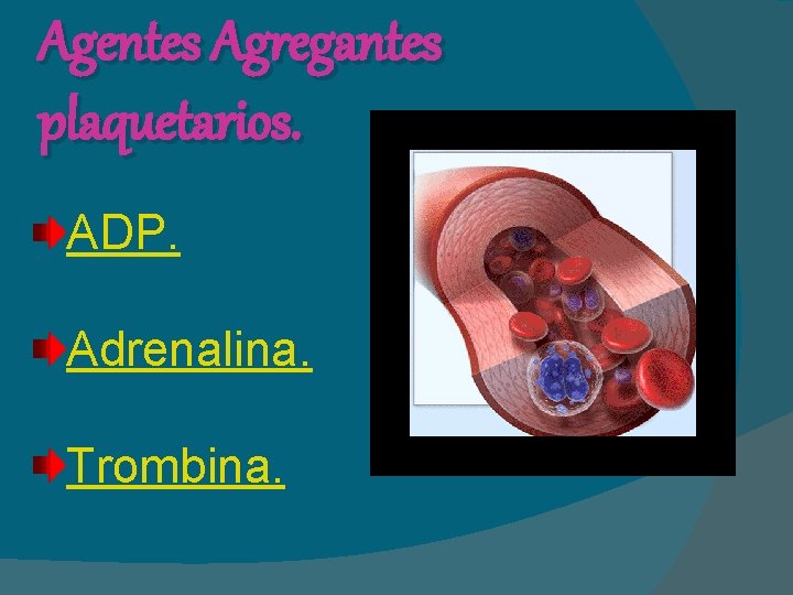 Agentes Agregantes plaquetarios. ADP. Adrenalina. Trombina. 