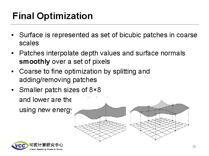 Final Optimization • Surface is represented as set of bicubic patches in coarse scales