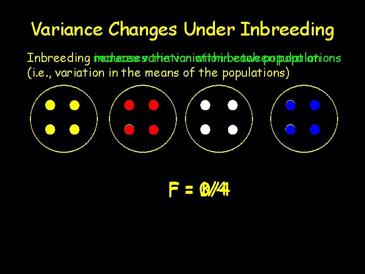 Variance Changes Under Inbreeding reduces variation withinbetween each population Inbreeding increases the variation populations