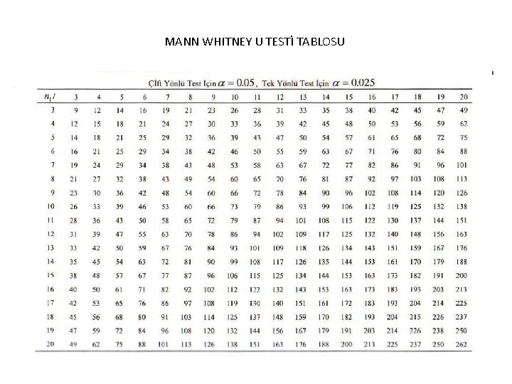 MANN WHITNEY U TESTİ TABLOSU 