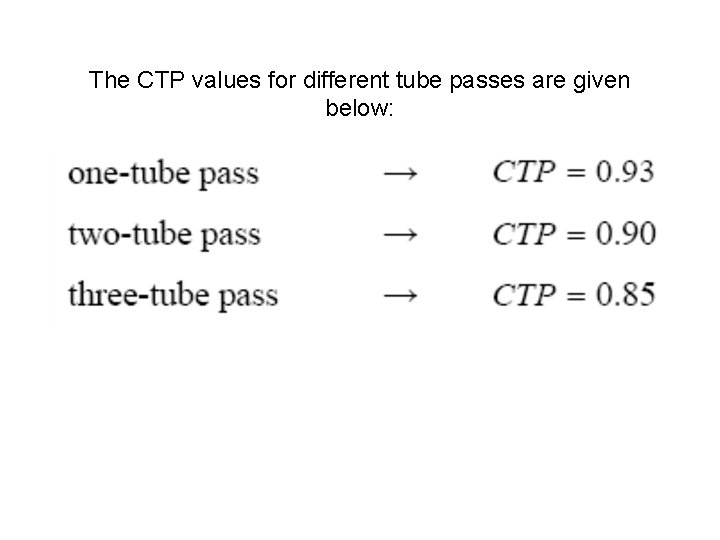 The CTP values for different tube passes are given below: 