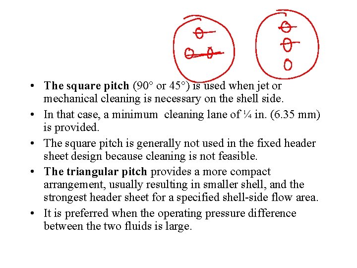  • The square pitch (90° or 45°) is used when jet or mechanical