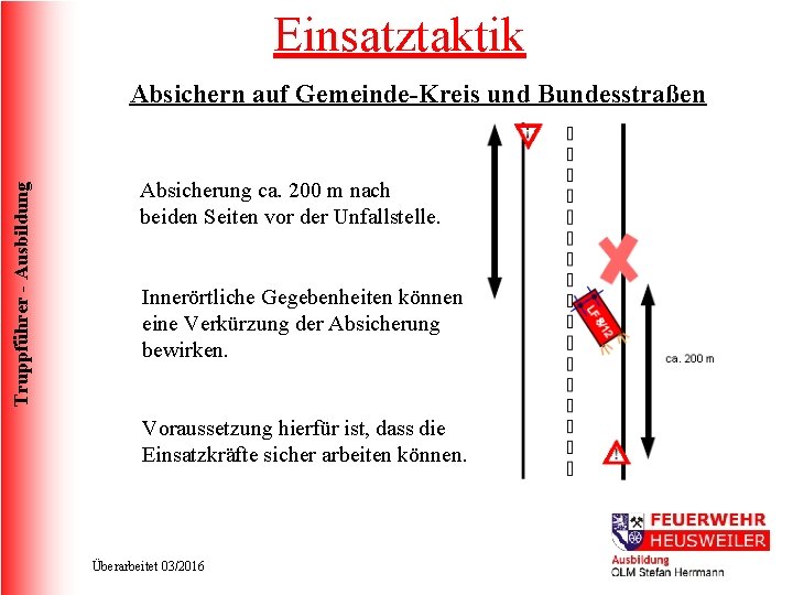 Einsatztaktik Truppführer - Ausbildung Absichern auf Gemeinde-Kreis und Bundesstraßen Absicherung ca. 200 m nach