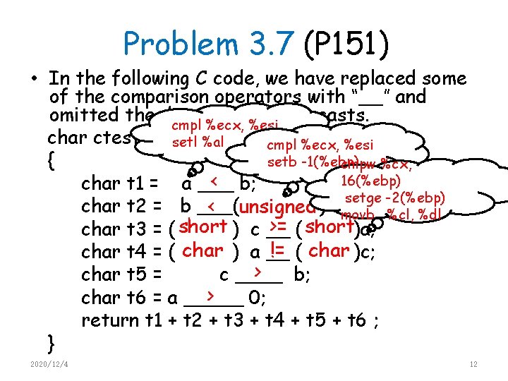 Problem 3. 7 (P 151) • In the following C code, we have replaced