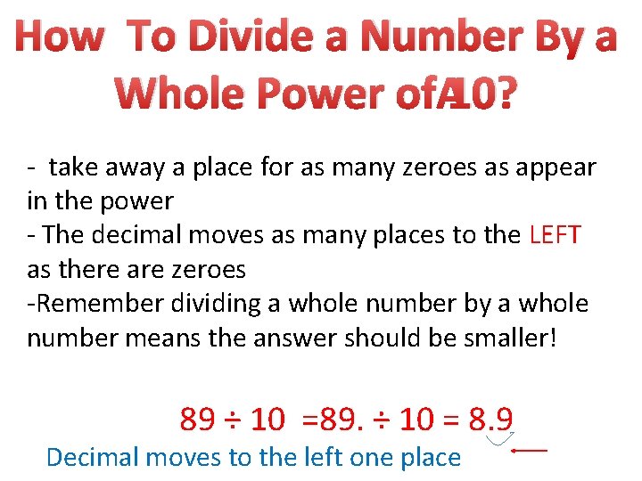 How To Divide a Number By a Whole Power of 10? - take away