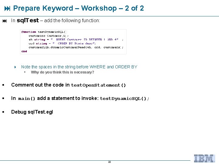  Prepare Keyword – Workshop – 2 of 2 In sql. Test – add