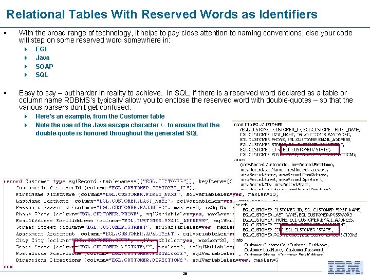 Relational Tables With Reserved Words as Identifiers § With the broad range of technology,