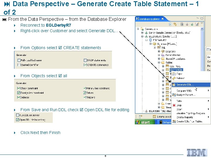  Data Perspective – Generate Create Table Statement – 1 of 2 From the