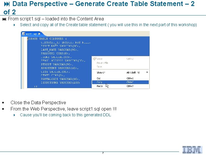  Data Perspective – Generate Create Table Statement – 2 of 2 From script