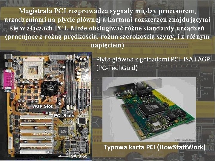 Magistrala PCI rozprowadza sygnały między procesorem, urządzeniami na płycie głównej a kartami rozszerzeń znajdującymi