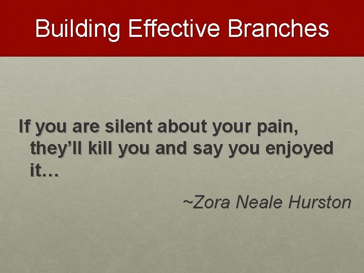 Building Effective Branches If you are silent about your pain, they’ll kill you and