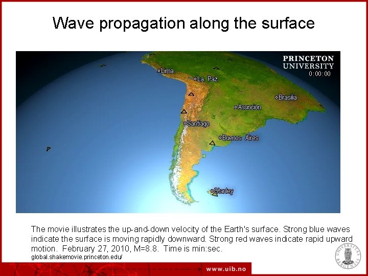 Wave propagation along the surface The movie illustrates the up-and-down velocity of the Earth's