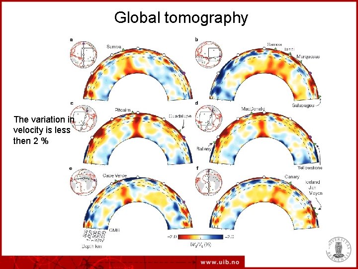 Global tomography The variation in velocity is less then 2 % 