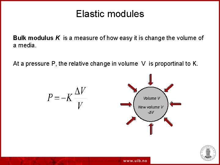 Elastic modules Bulk modulus K is a measure of how easy it is change