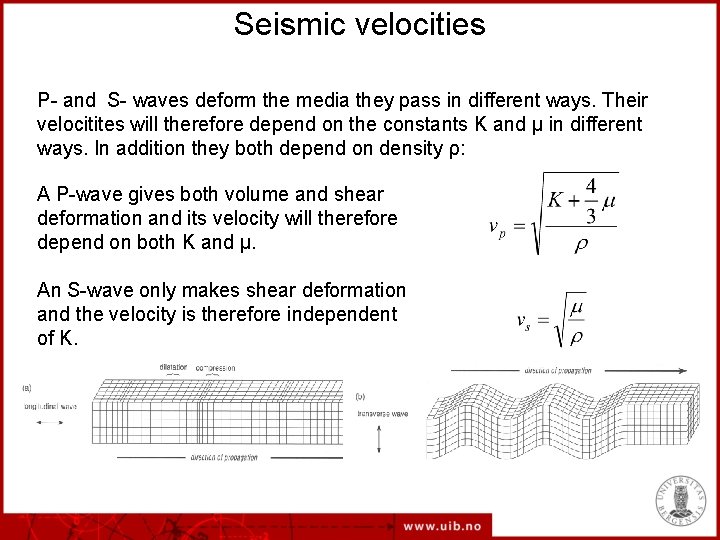 Seismic velocities P- and S- waves deform the media they pass in different ways.