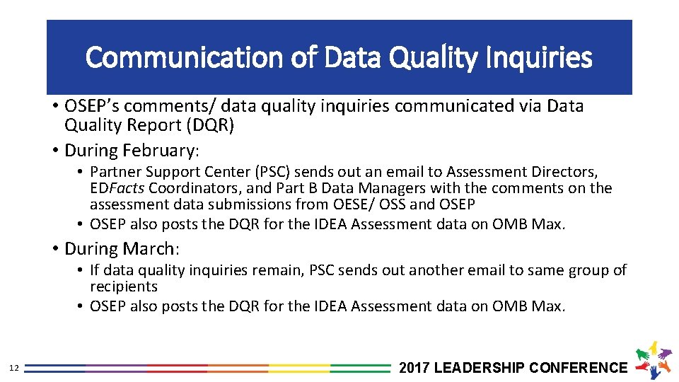 Communication of Data Quality Inquiries • OSEP’s comments/ data quality inquiries communicated via Data