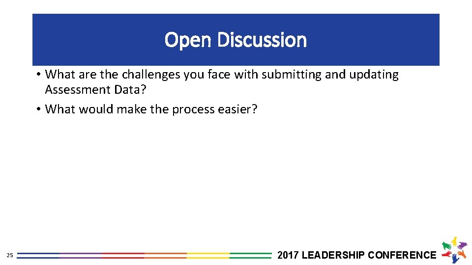Open Discussion • What are the challenges you face with submitting and updating Assessment