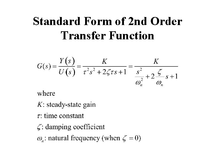 Standard Form of 2 nd Order Transfer Function Standard Form of 2 nd Order Transfer Function