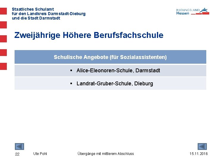 Staatliches Schulamt für den Landkreis Darmstadt-Dieburg und die Stadt Darmstadt Zweijährige Höhere Berufsfachschule Schulische