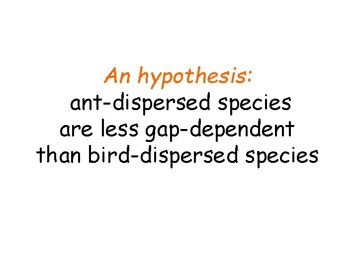 An hypothesis: ant-dispersed species are less gap-dependent than bird-dispersed species 
