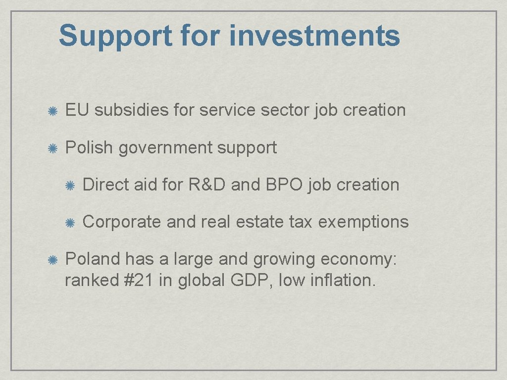 Support for investments EU subsidies for service sector job creation Polish government support Direct