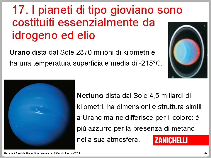 17. I pianeti di tipo gioviano sono costituiti essenzialmente da idrogeno ed elio Urano