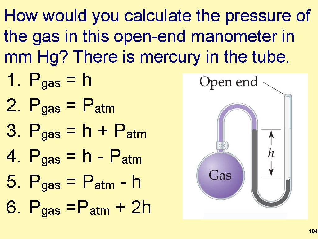 How would you calculate the pressure of the gas in this open-end manometer in How would you calculate the pressure of the gas in this open-end manometer in