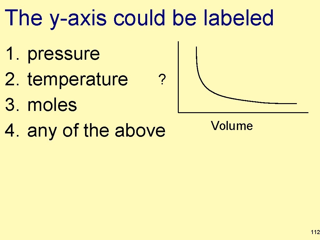 The y-axis could be labeled 1. 2. 3. 4. pressure ? temperature moles any The y-axis could be labeled 1. 2. 3. 4. pressure ? temperature moles any