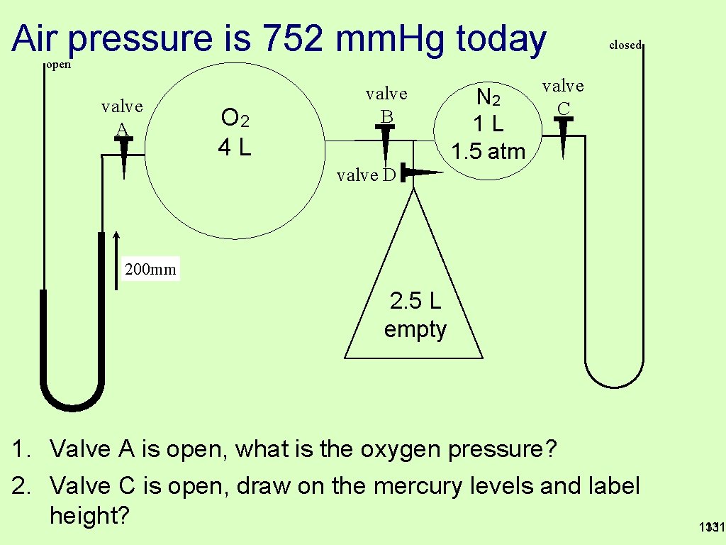 Air pressure is 752 mm. Hg today closed open valve A O 2 4