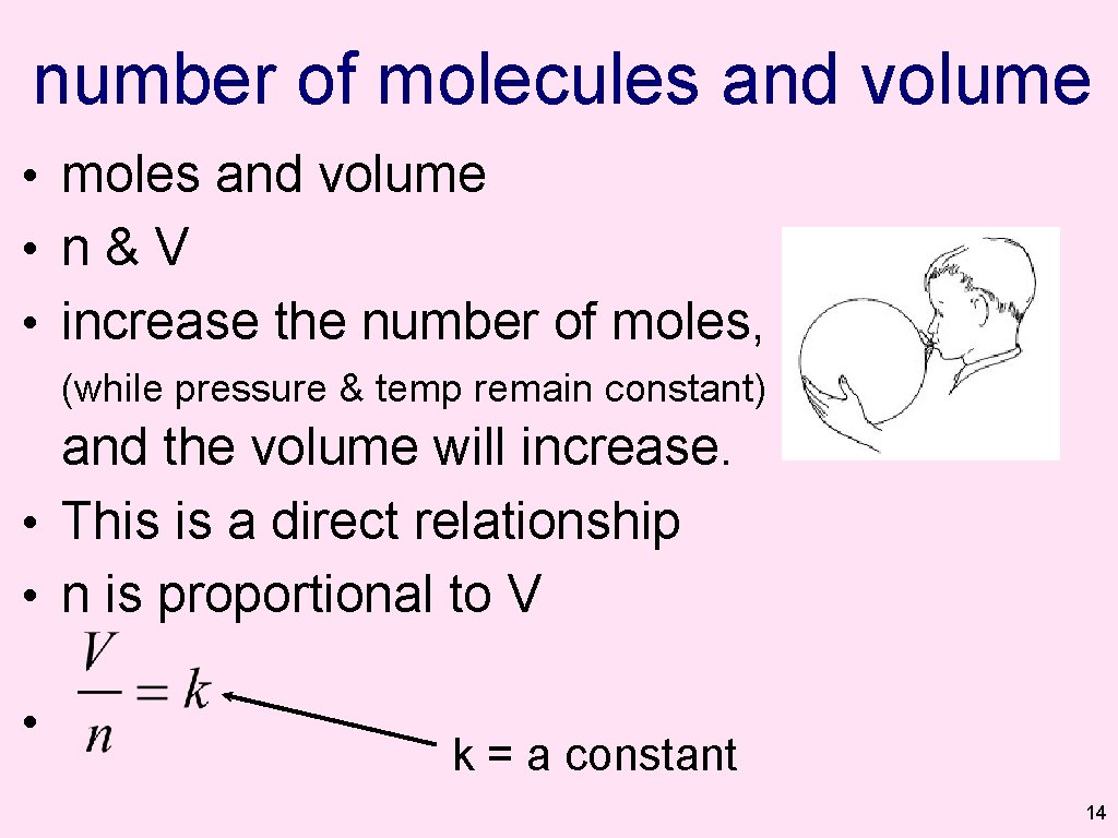 number of molecules and volume • moles and volume • n&V • increase the
