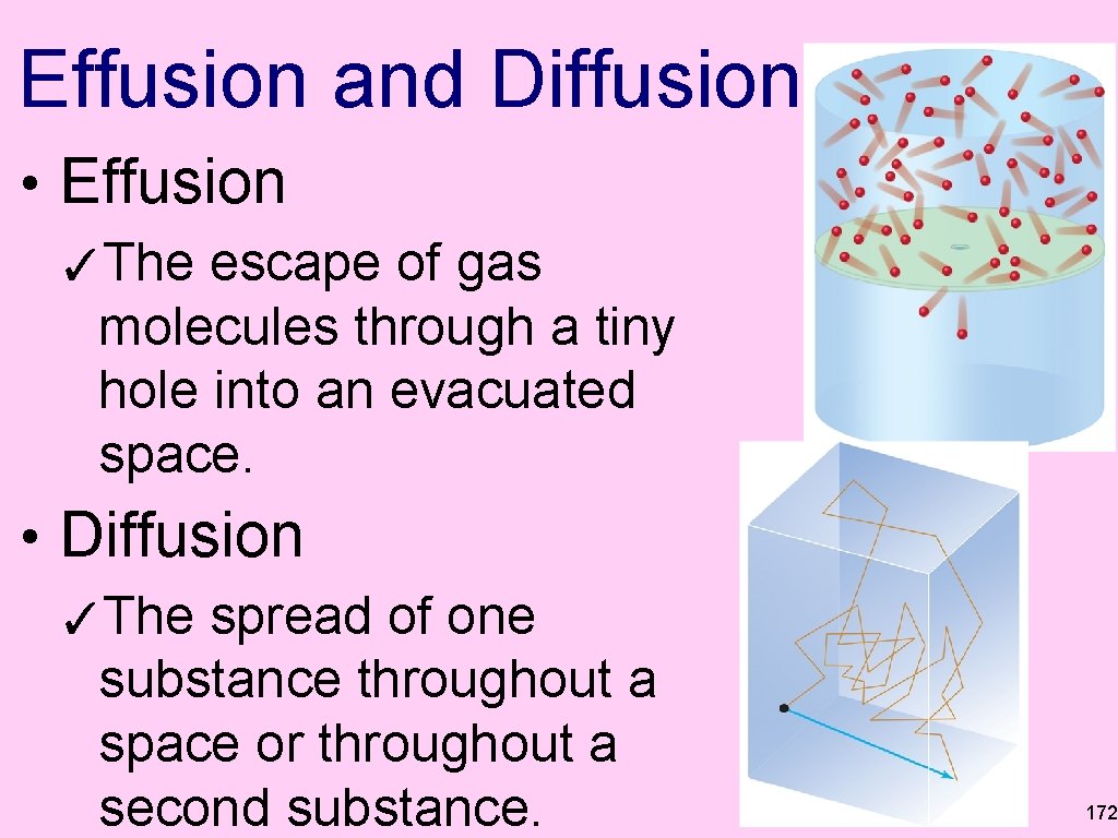Effusion and Diffusion • Effusion ✓The escape of gas molecules through a tiny hole