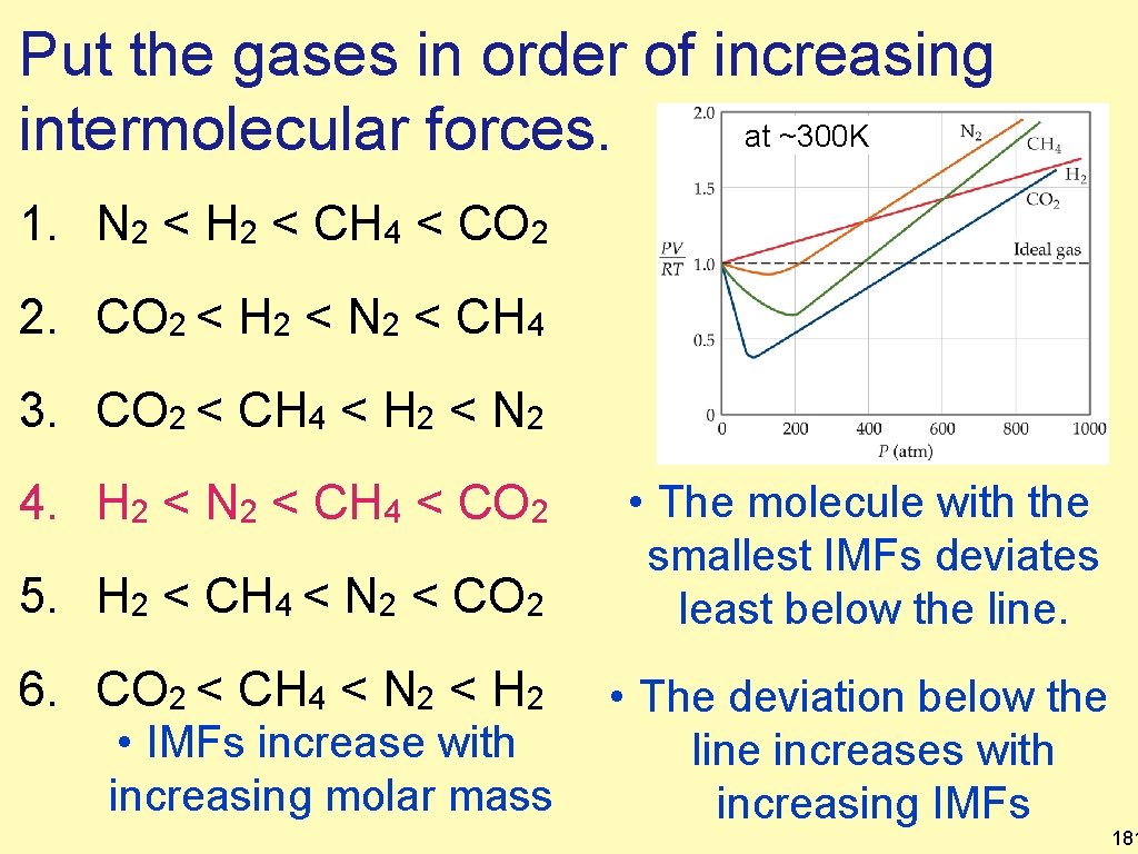Put the gases in order of increasing at ~300 K intermolecular forces. 1. N Put the gases in order of increasing at ~300 K intermolecular forces. 1. N