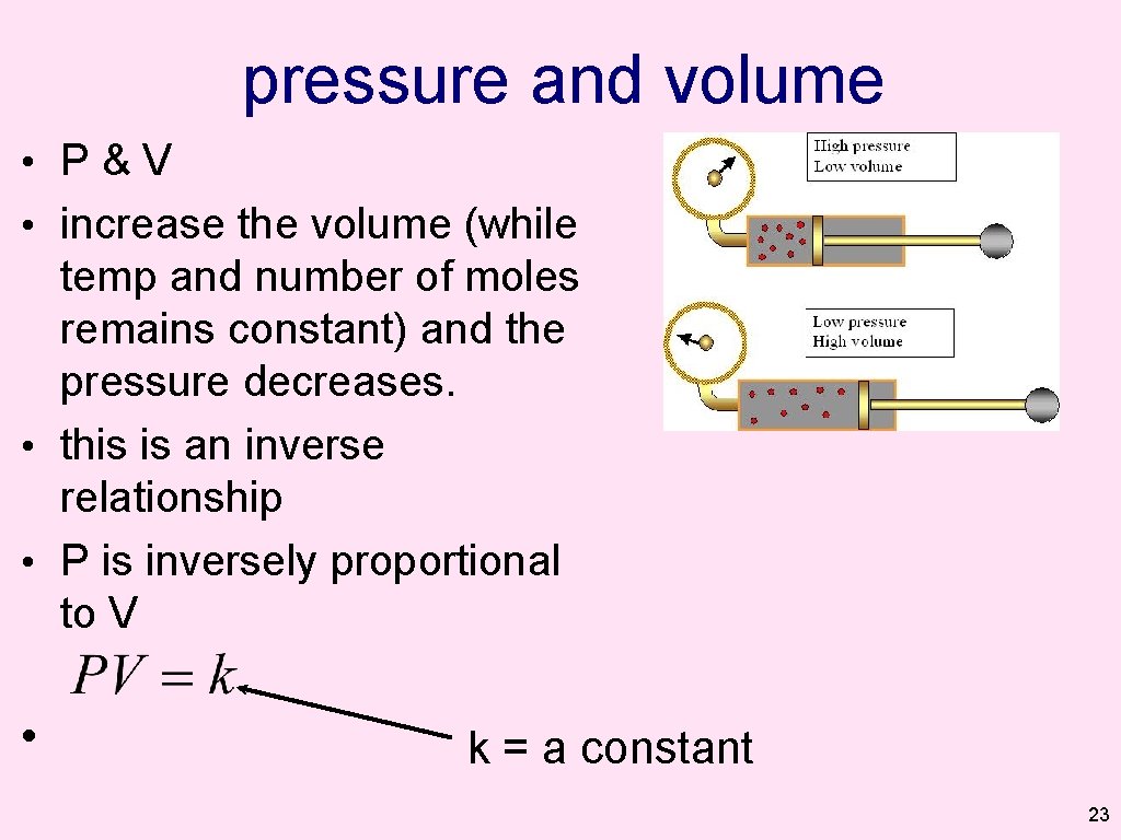 pressure and volume • P&V • increase the volume (while temp and number of