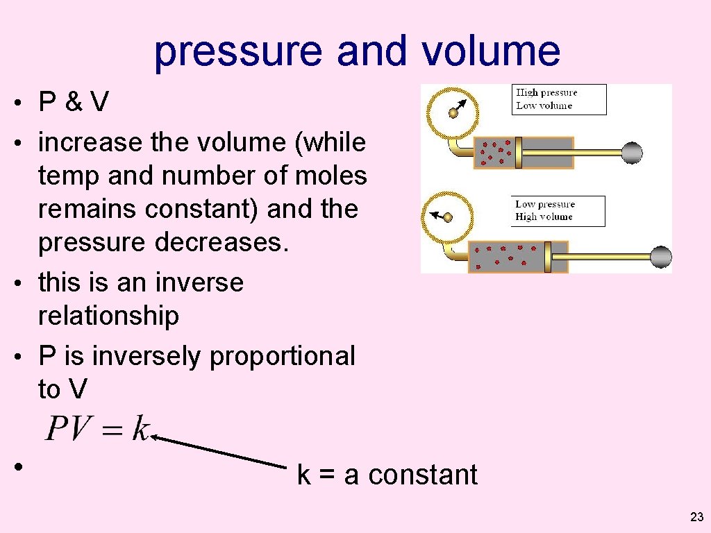pressure and volume • P&V • increase the volume (while temp and number of pressure and volume • P&V • increase the volume (while temp and number of