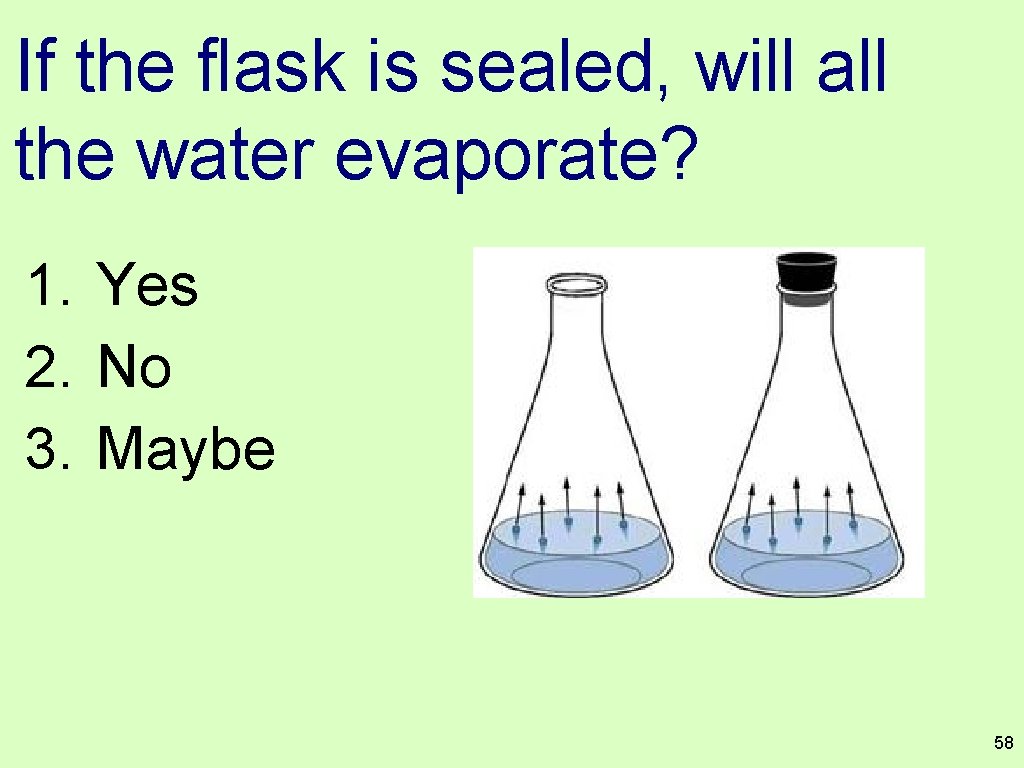 If the flask is sealed, will all the water evaporate? 1. Yes 2. No