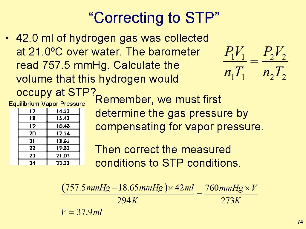 “Correcting to STP” • 42. 0 ml of hydrogen gas was collected at 21.