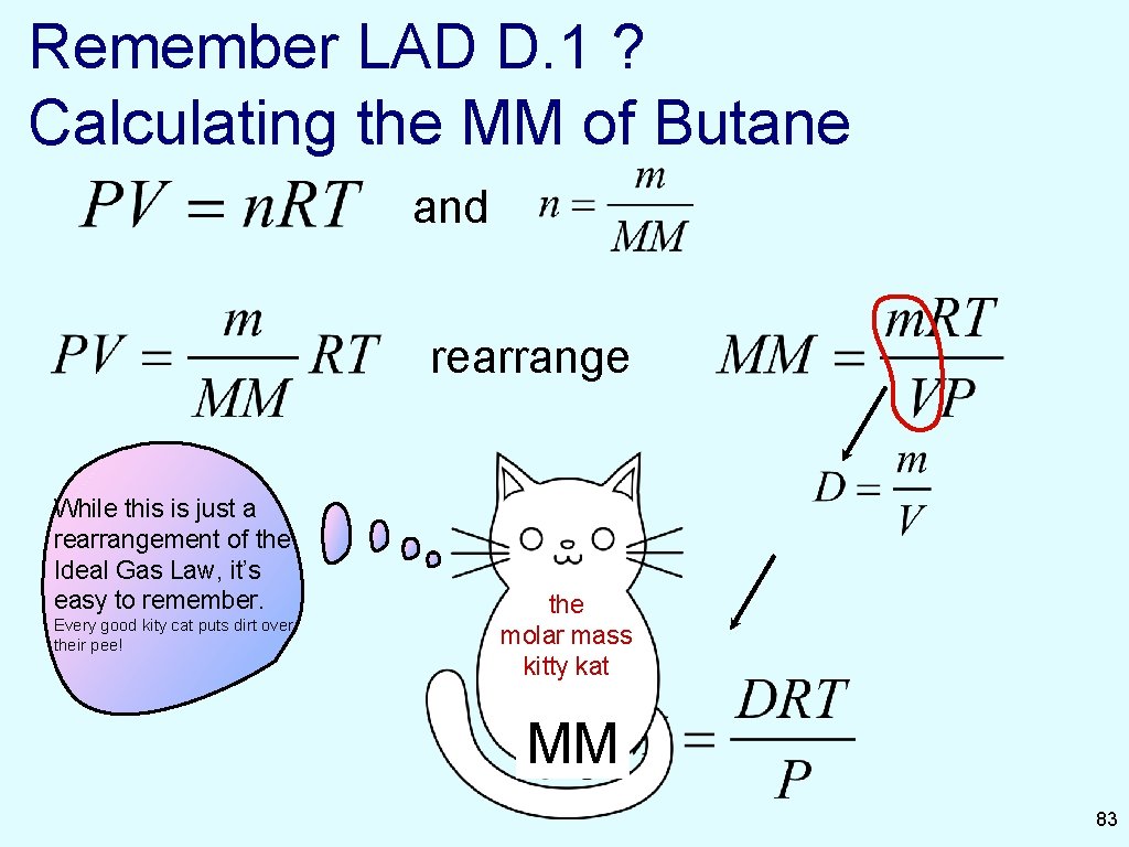 Remember LAD D. 1 ? Calculating the MM of Butane and rearrange While this