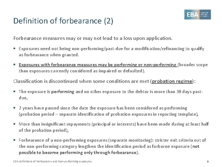Definition of forbearance (2) Forbearance measures may or may not lead to a loss
