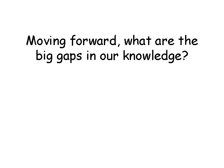 Moving forward, what are the big gaps in our knowledge? 