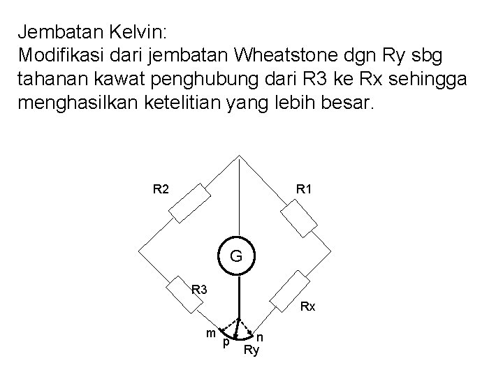 Jembatan Kelvin: Modifikasi dari jembatan Wheatstone dgn Ry sbg tahanan kawat penghubung dari R