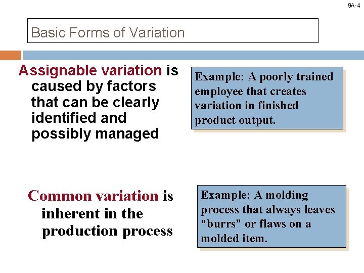 9 A-4 Basic Forms of Variation Assignable variation is caused by factors that can