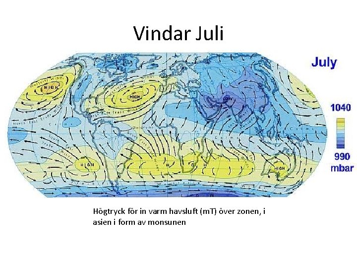 Vindar Juli Högtryck för in varm havsluft (m. T) över zonen, i asien i